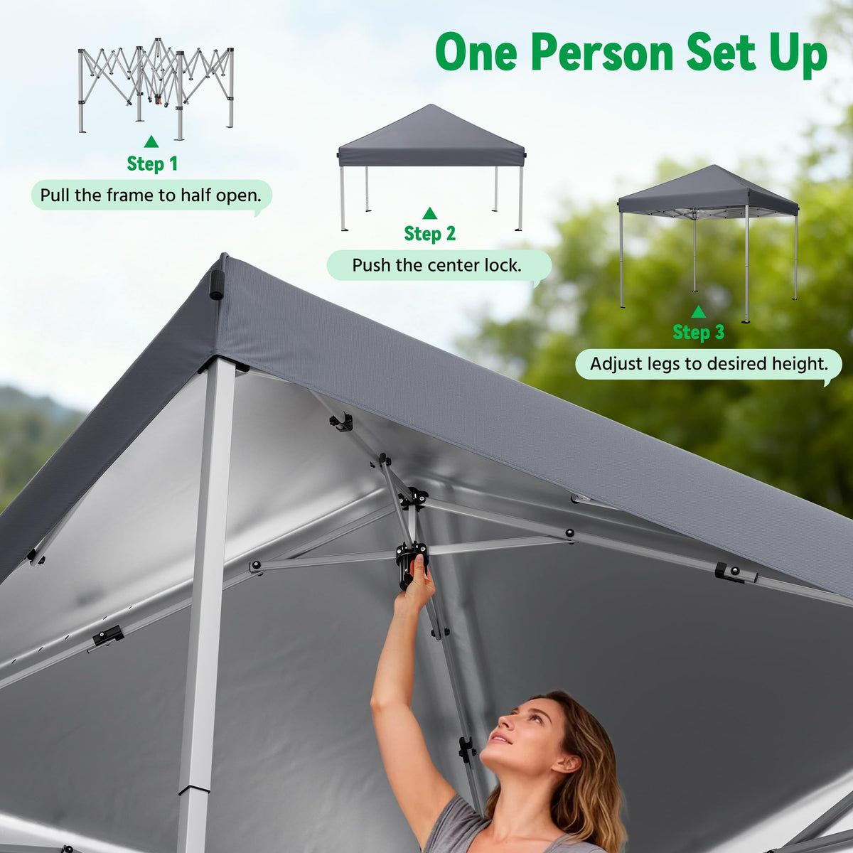 Driftalia pop-up canopy side view highlighting frame stability.