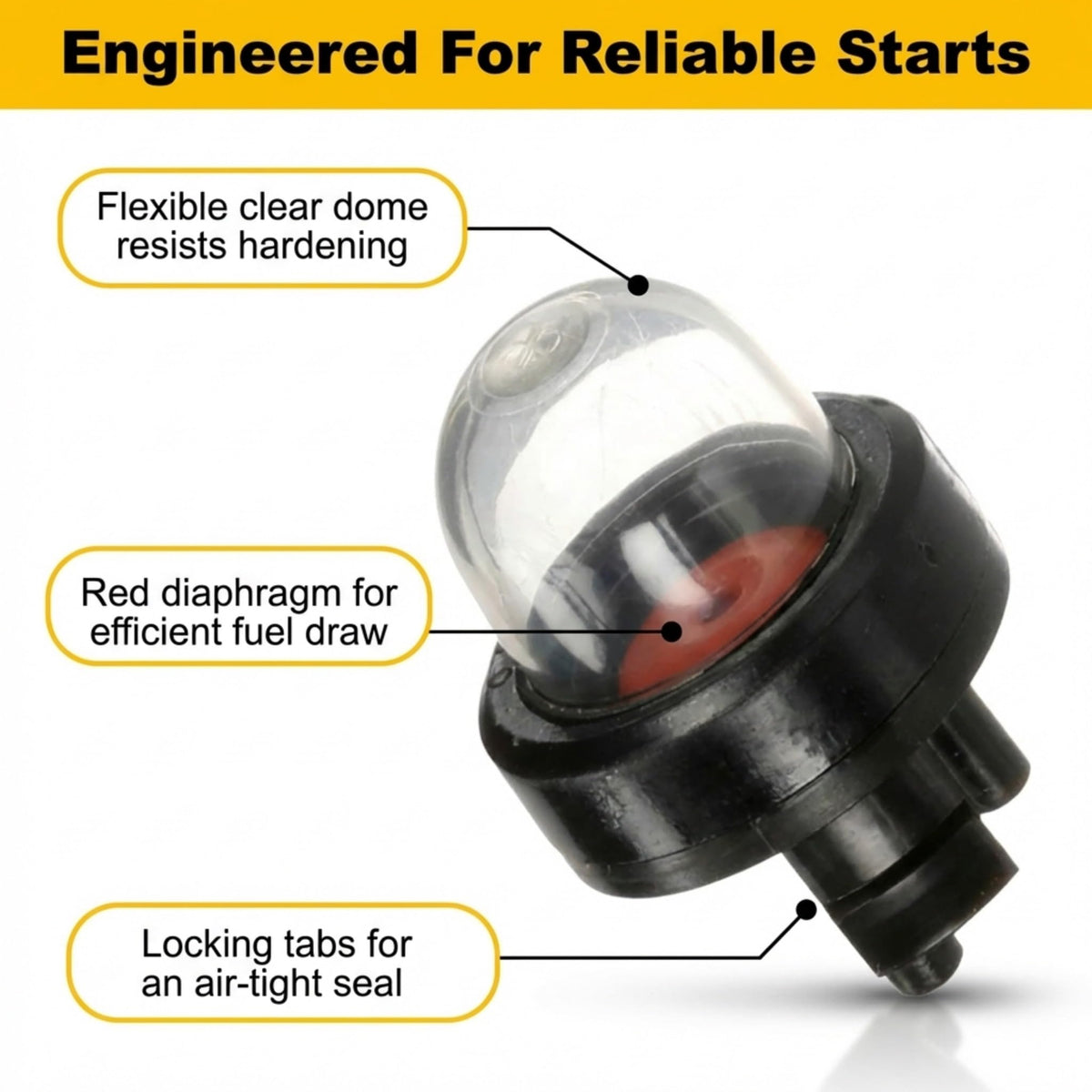 DRILAX 188-512 replacement primer bulb close-up demonstrating compatibility with common carburetors.