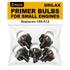 DRILAX primer bulbs 5-pack close-up highlighting quick replacement for reliable small engine starts.