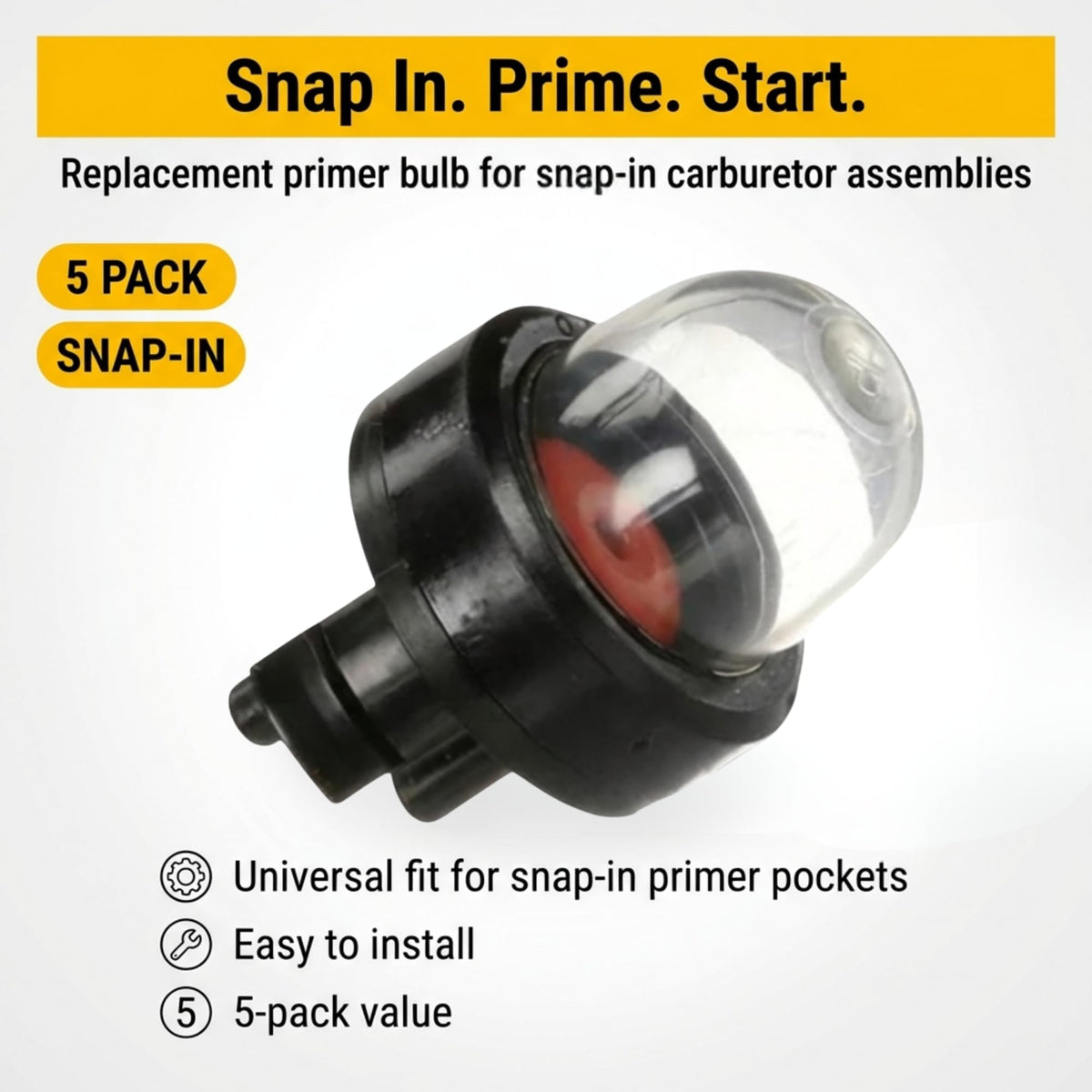 DRILAX snap-in fit primer bulb close-up showing easy, tool-free installation.