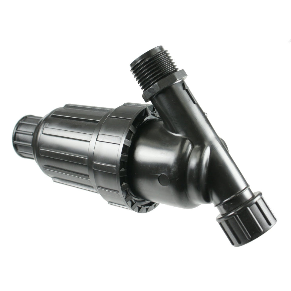 Drip Depot Irritec 3/4-inch hose thread filter catches debris to protect irrigation emitters