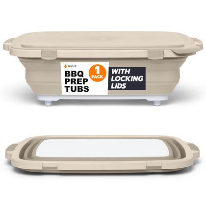 Drip EZ collapsible prep tub in sandstone for compact meal prep and storage.