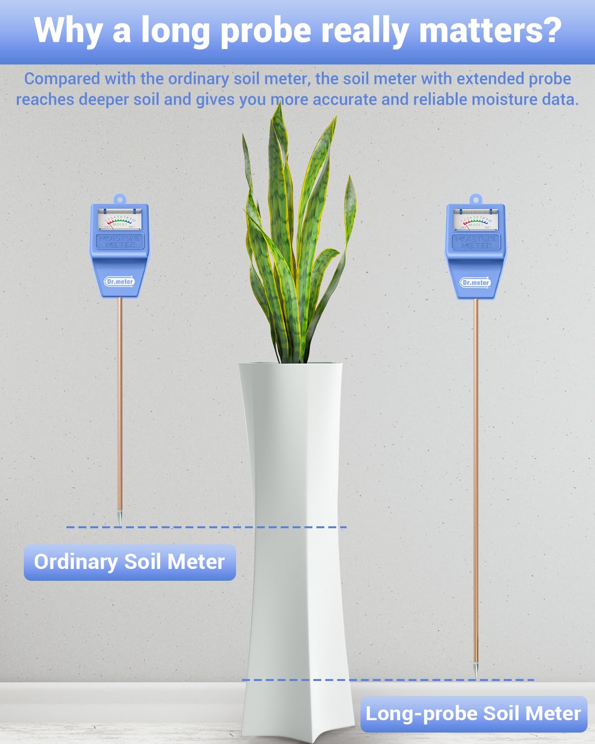 Dr.meter color-coded scale displays moisture levels for easy interpretation.