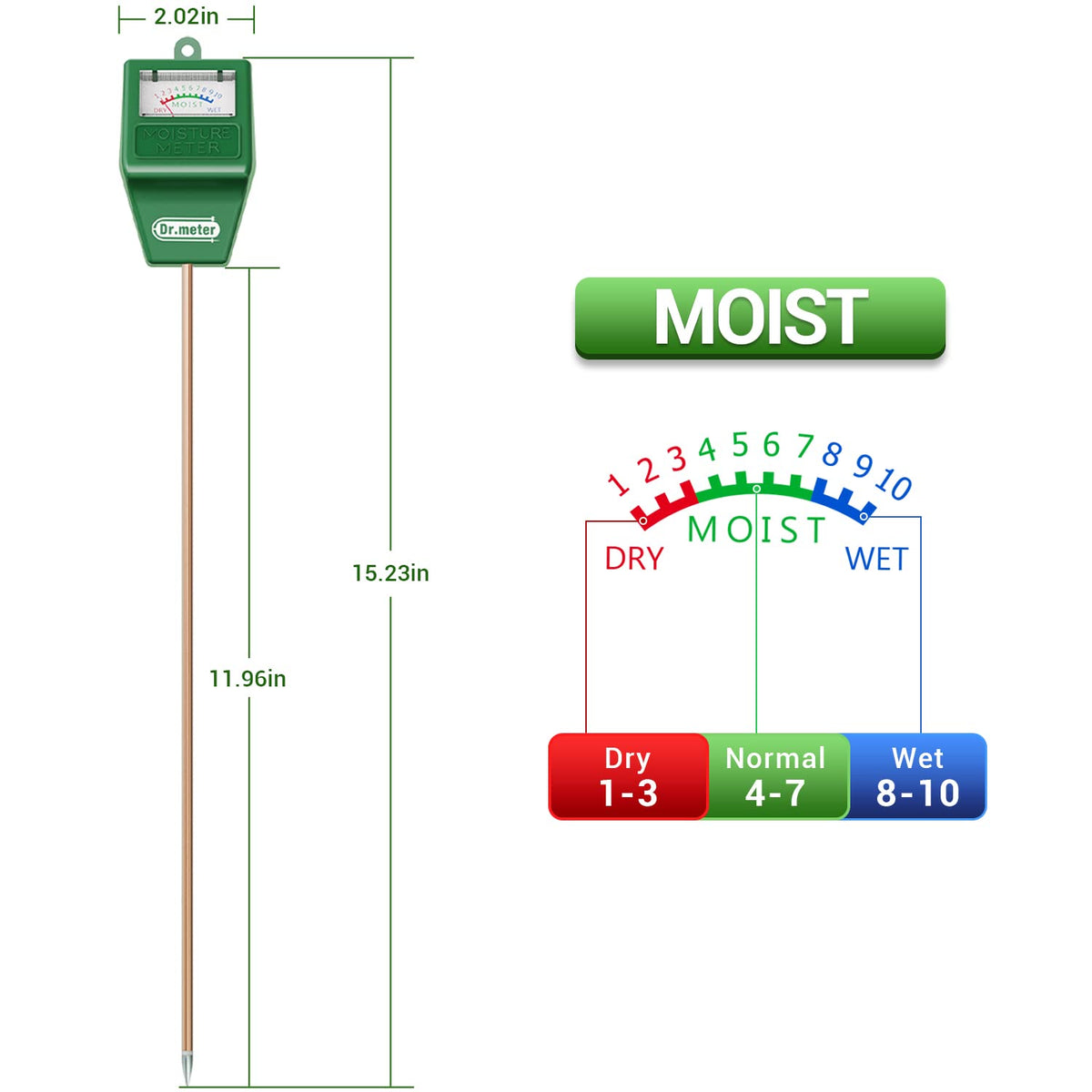 Dr.meter compact garden moisture meter fits pots and beds easily