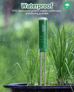 Dr.meter probe installed in soil inside a plant pot for monitoring