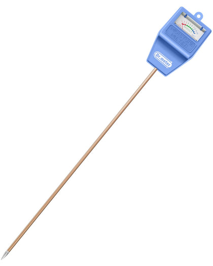 Dr.meter soil moisture meter blue body in use shows quick soil check for indoor plants.