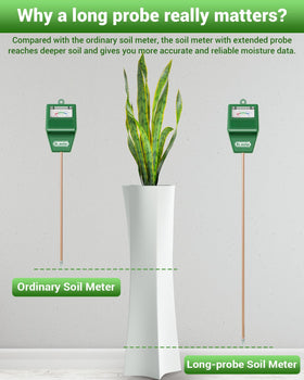 Dr.meter two-pack in garden bed showing color-coded reading for irrigation