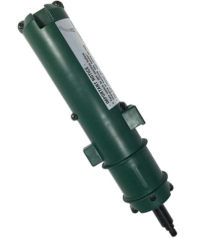 Droll Yankees Yankee Flipper replacement battery in green housing powers the feeder’s motion.