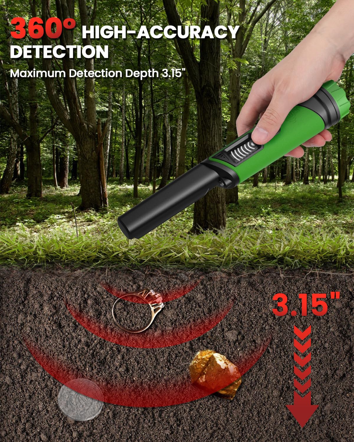 DR.ÖTEK pinpointer 360° detection covers all angles for faster target confirmation