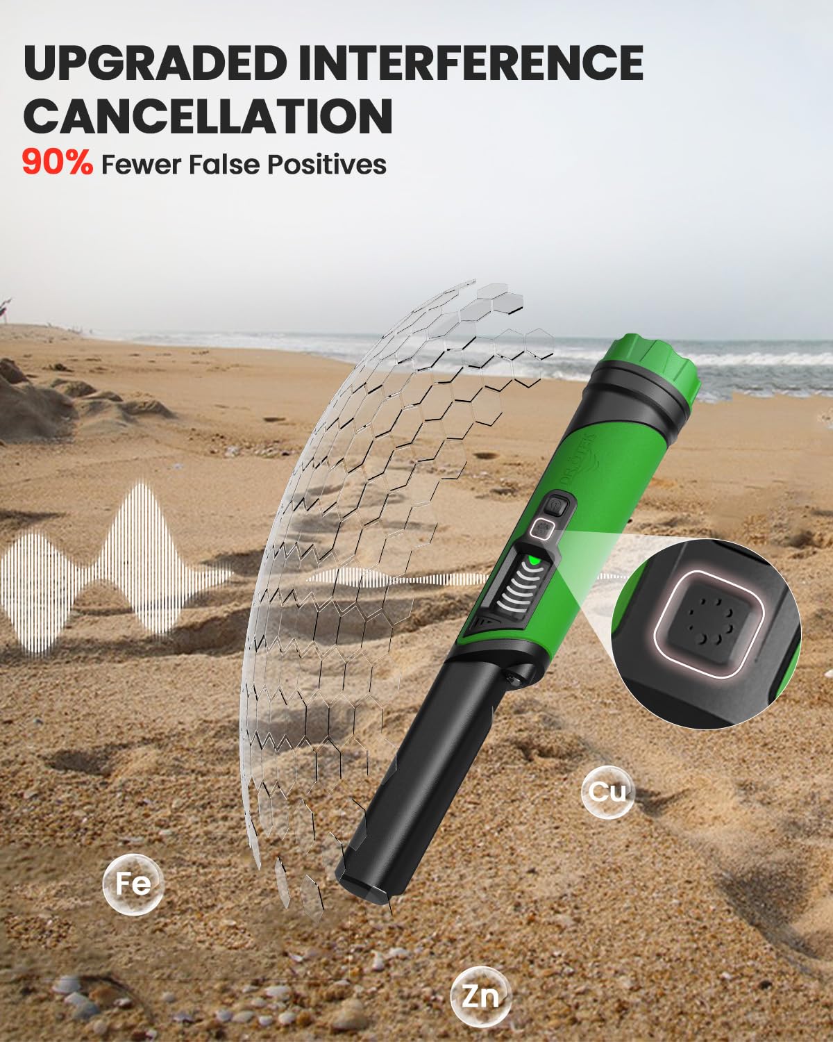 DR.ÖTEK pinpointer's compact design fits in pockets for easy portability