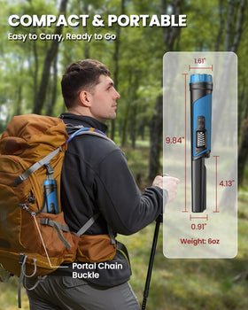 DR.ÖTEK pinpointer textured rubber handle offers secure grip.