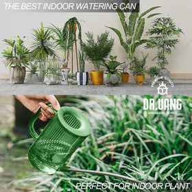 DR.UANG green watering can placed on a windowsill for daily use