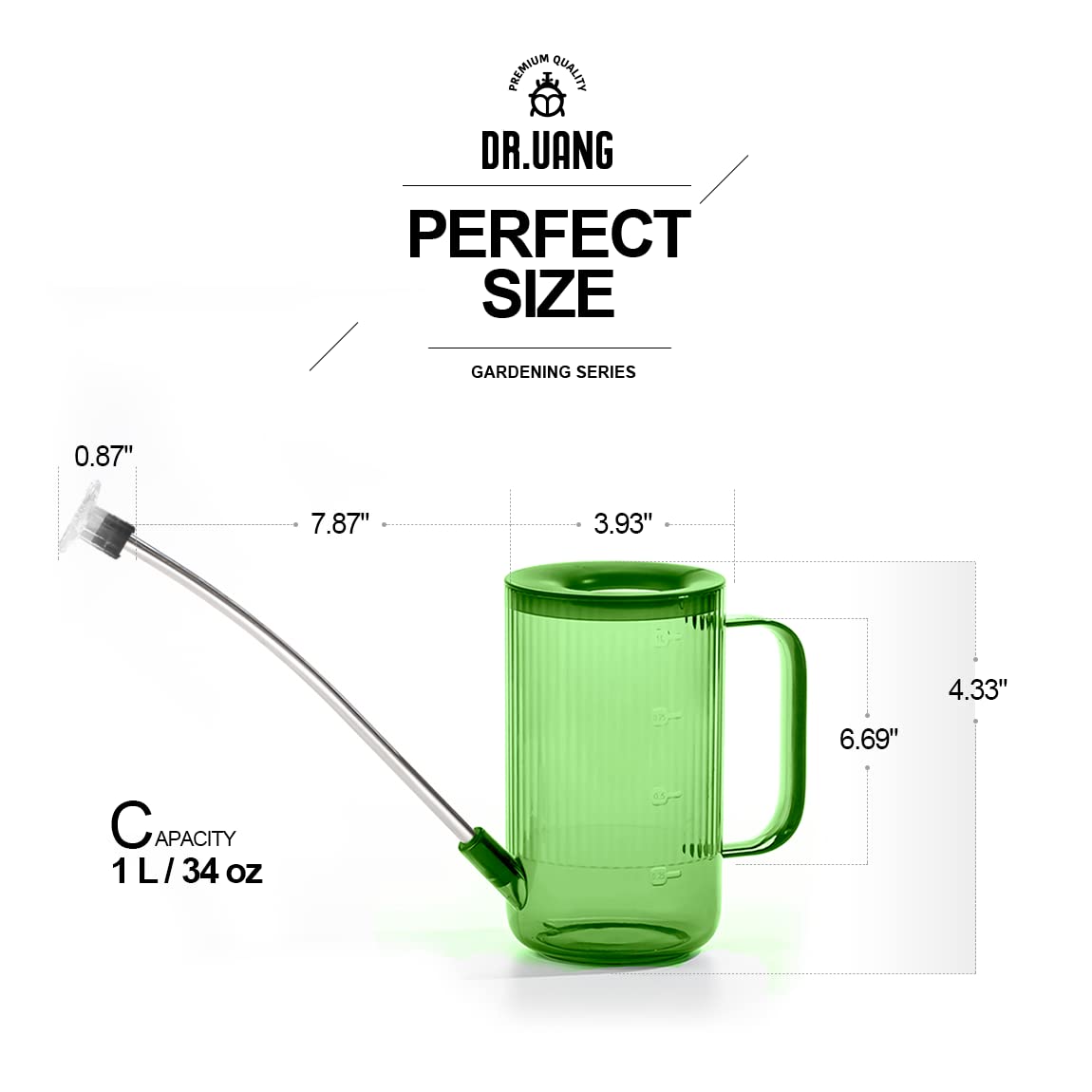 DR.UANG green watering can scale display illustrating water measurement