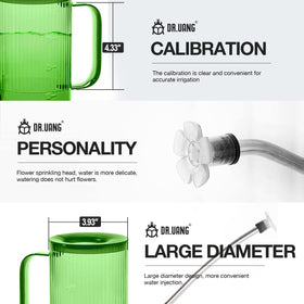 Close-up of DR.UANG green watering can showing the durable spout detail