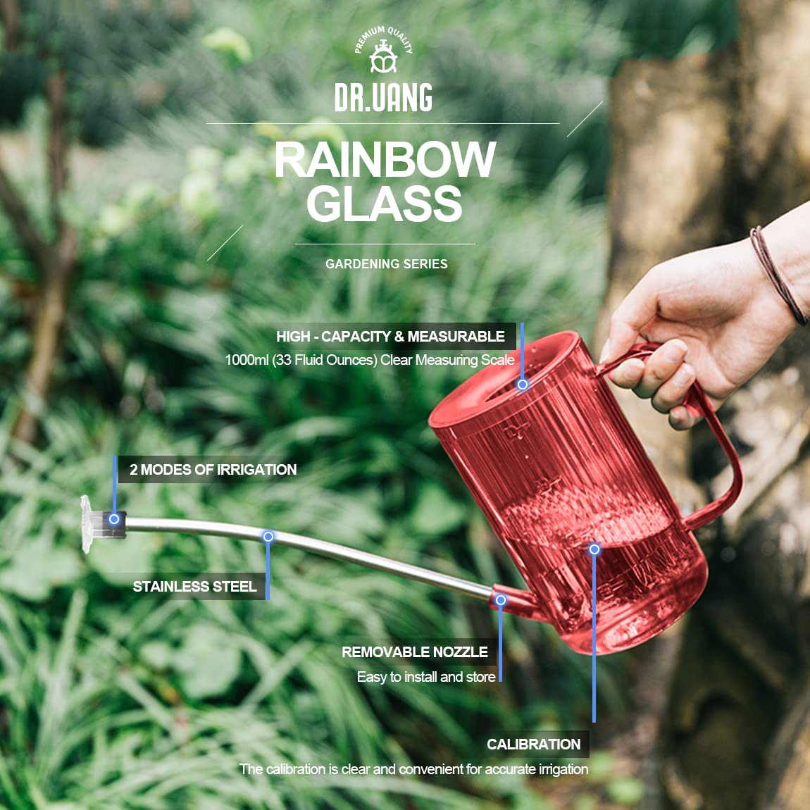 DR.UANG 1L watering can with scale helps measure water accurately.