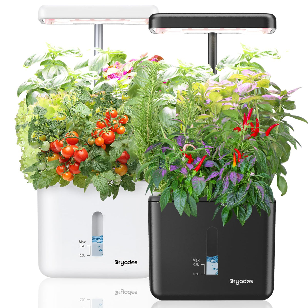 DRYADES 2-pack indoor plant pots with built-in LED grow lights for compact home gardening