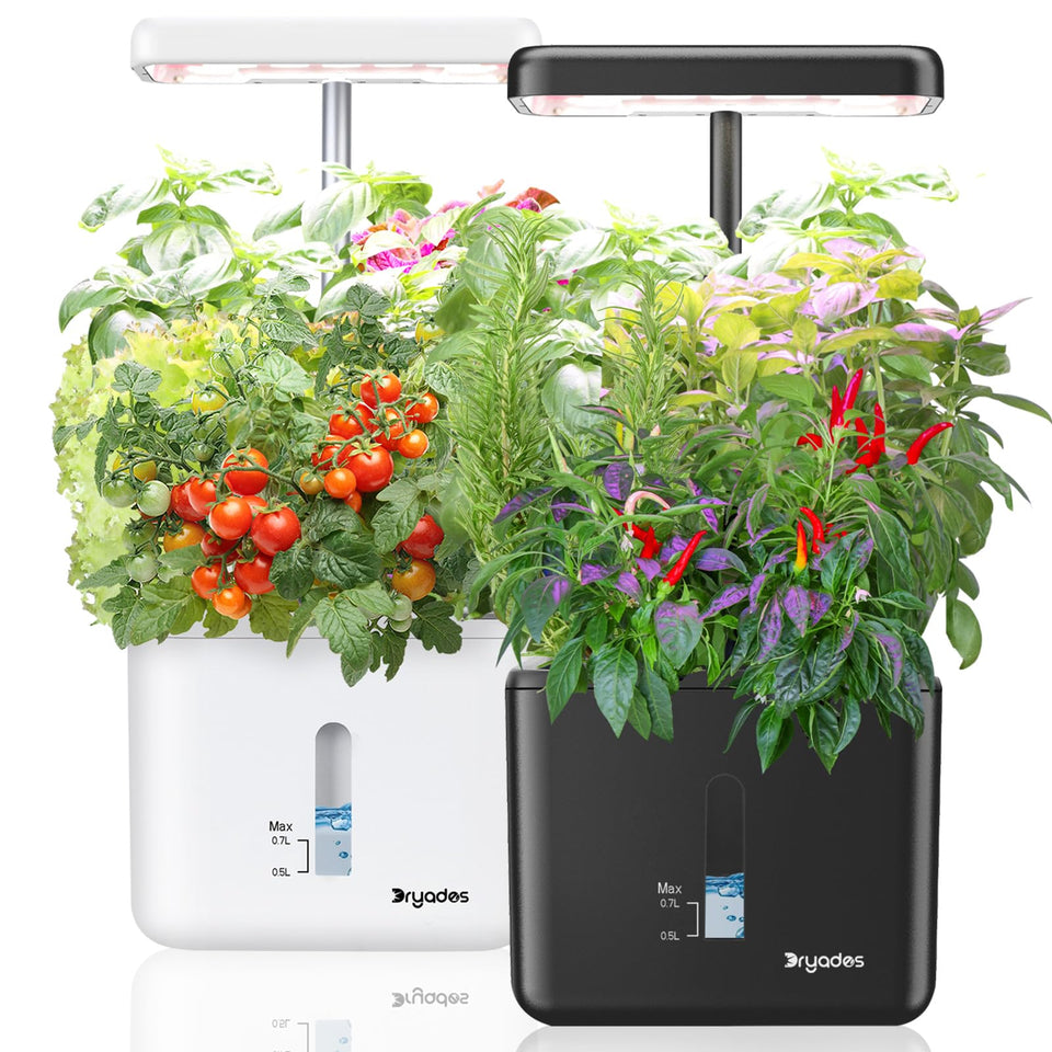 DRYADES 2-pack indoor plant pots with built-in LED grow lights for compact home gardening