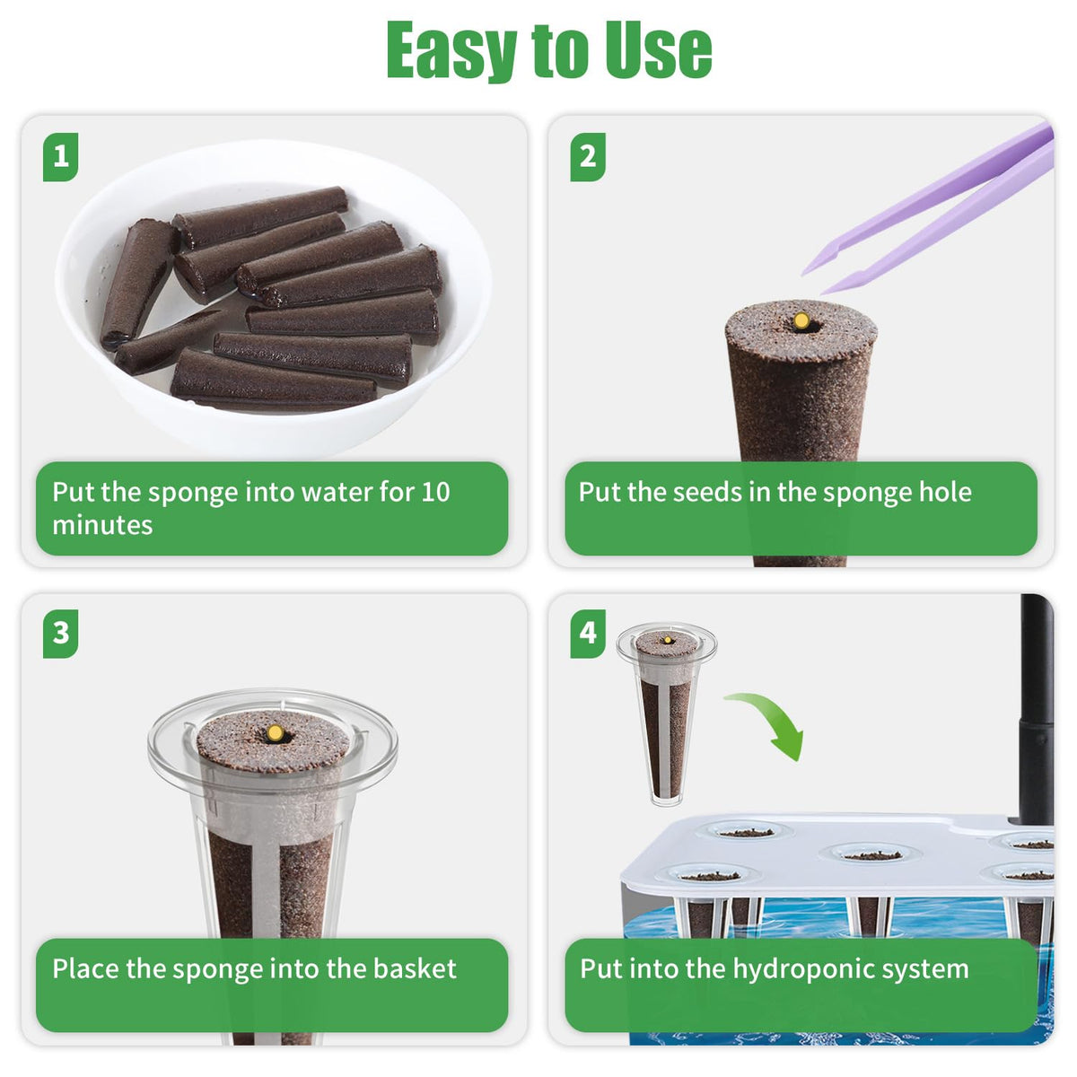 DRYADES peat sponge absorbs moisture for stable early growth.