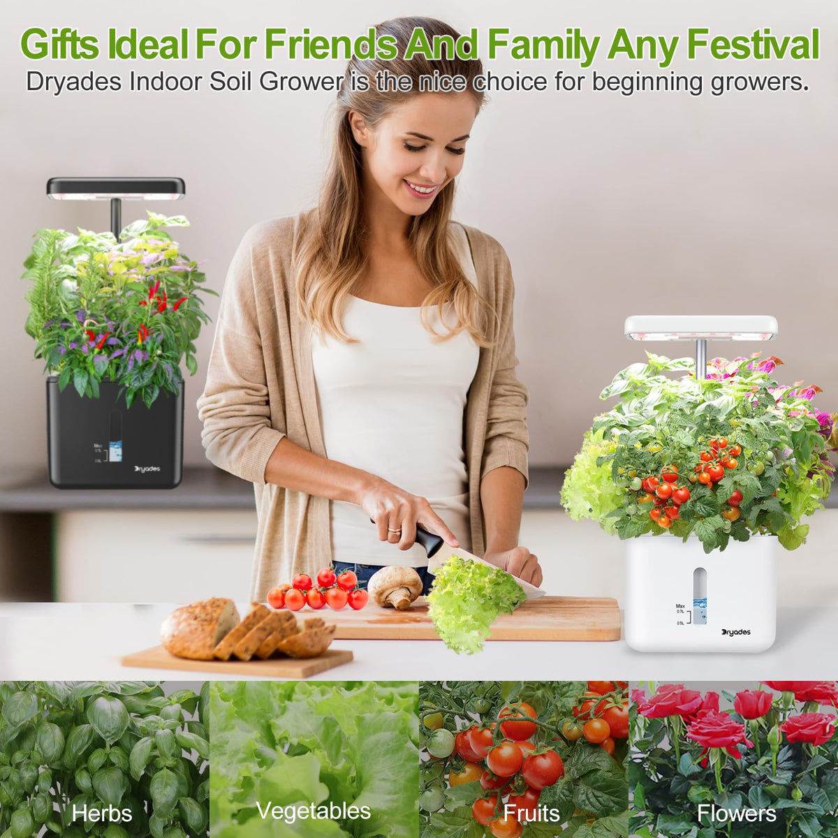 DRYADES tabletop indoor garden on a bright kitchen counter for fresh herbs