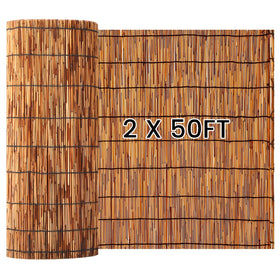 Drydiet natural reed fencing roll, side view, privacy solution with rustic appeal.