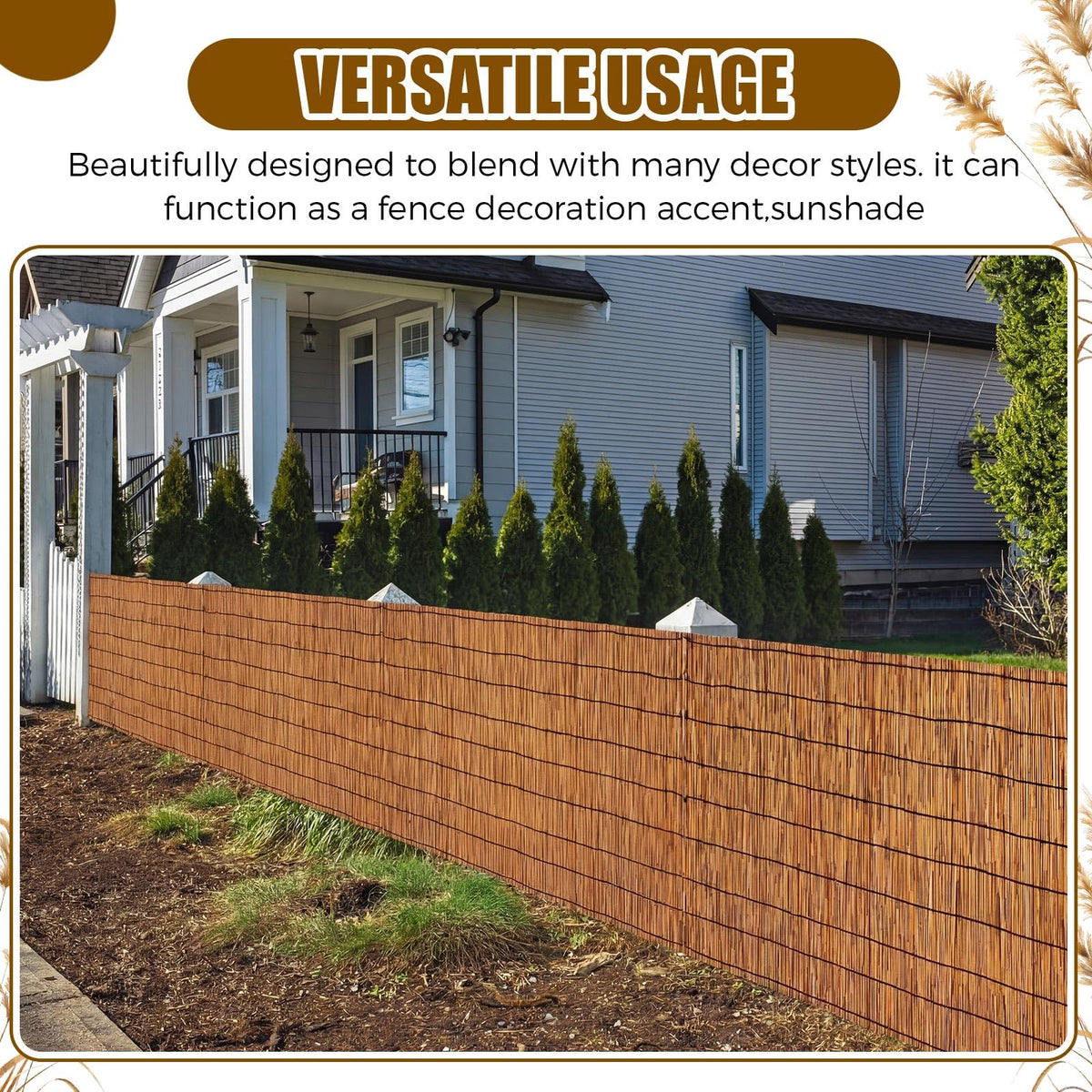 Drydiet bamboo reed fence on patio, sun shading for outdoor comfort.