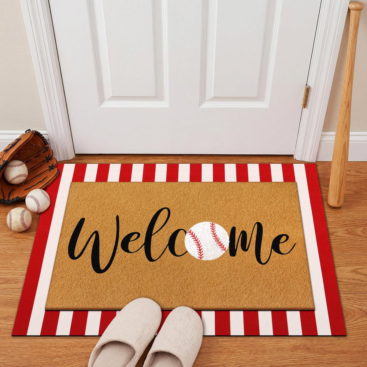 Drydiet baseball doormat entryway decor idea for indoor/outdoor use.