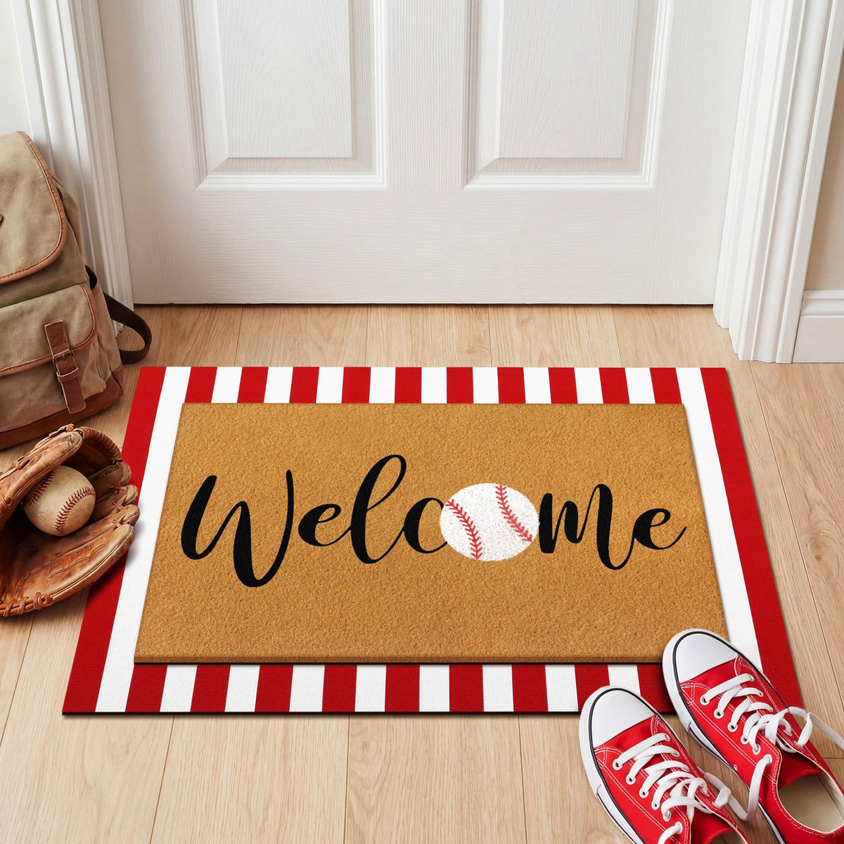 Drydiet baseball doormat non-slip rubber bottom keeps mat in place.