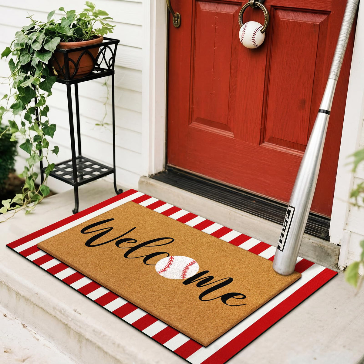 Drydiet baseball doormat top layer features welcome design with dirt scraping function.