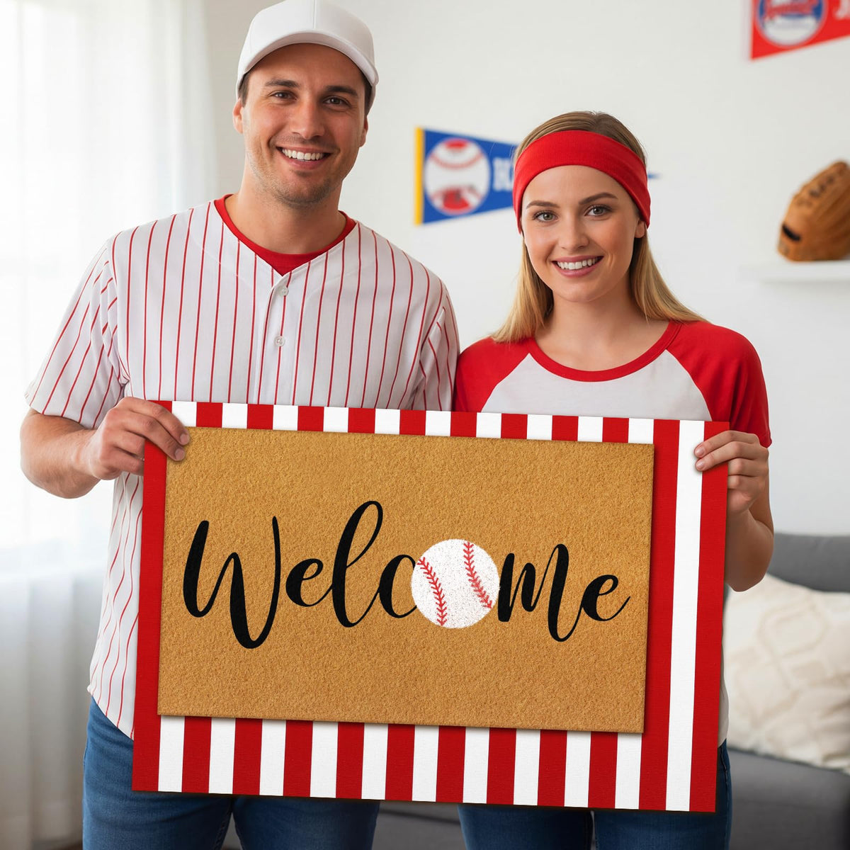 Drydiet baseball doormat welcome graphic detail adds sporty entryway flair.