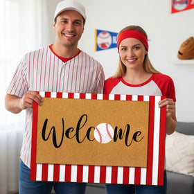 Drydiet baseball doormat welcome graphic detail adds sporty entryway flair.