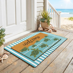 Drydiet blue striped outdoor rug adds porch style and wear resistance.
