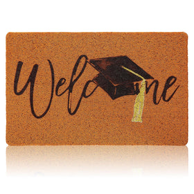 Drydiet Graduation Welcome Doormat at the front door with graduation cap print.