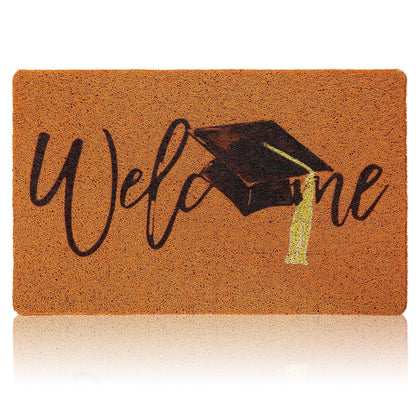 Drydiet Graduation Welcome Doormat at the front door with graduation cap print.