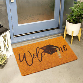 Drydiet Graduation Welcome Doormat featuring graduation cap print for festive entryways.