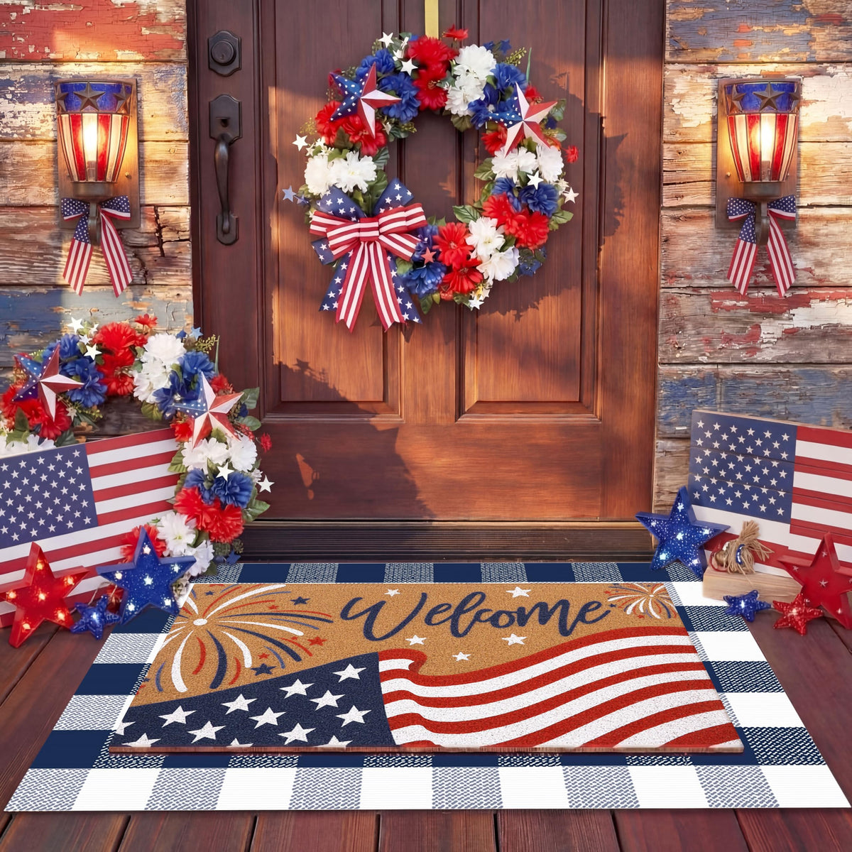 Drydiet patriotic doormat bottom layer offers sturdy support for high-traffic entryways.