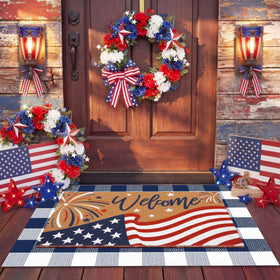 Drydiet patriotic doormat bottom layer offers sturdy support for high-traffic entryways.