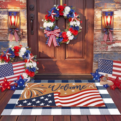 Drydiet patriotic doormat bottom layer offers sturdy support for high-traffic entryways.