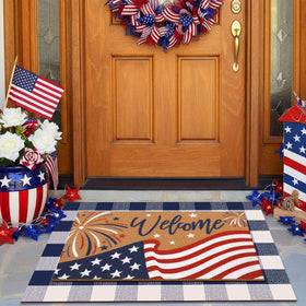Drydiet patriotic doormat top layer features flag design for welcoming entries.
