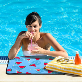 Drydiet poolside seating mats rolled with elastic loops for easy carry and storage