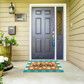 Drydiet teal plaid outdoor rug for porch styling.