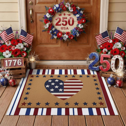 Drydiet two-layer patriotic doormat bottom provides sturdy base for every entrance.