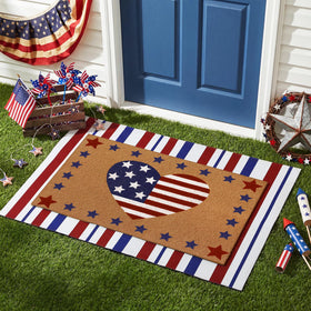Drydiet two-layer patriotic doormat top features flag motif for welcoming guests in style.