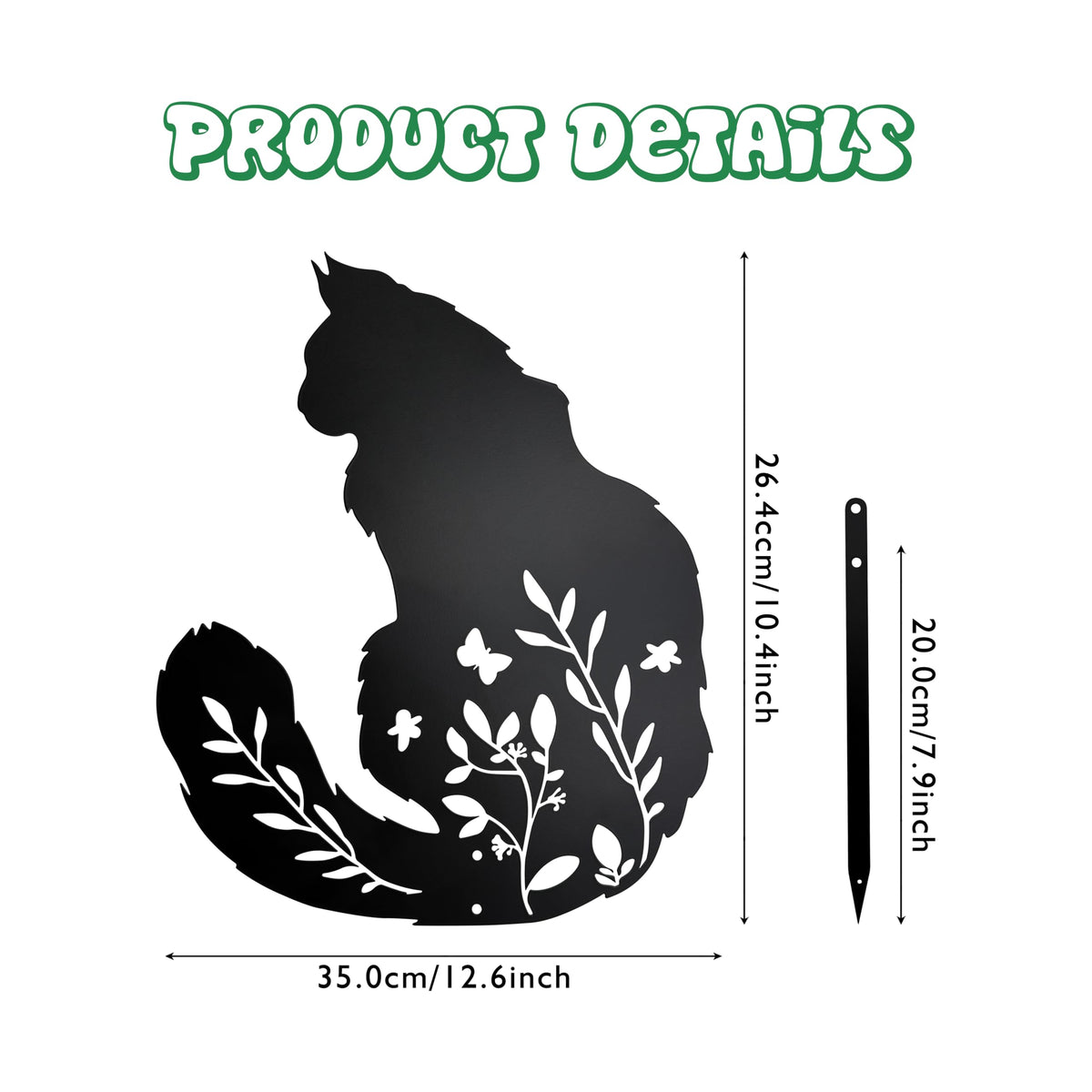 Dryelves cat garden statue in matte black, weather-resistant for lawns.