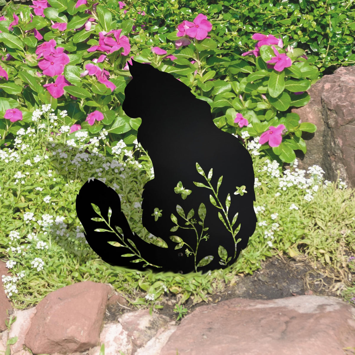 Dryelves cat lawn decor with floral cutouts, ideal for pathways.