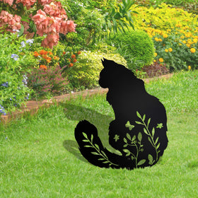 Dryelves elegant black cat statue for yard pathways, charming visual accent.