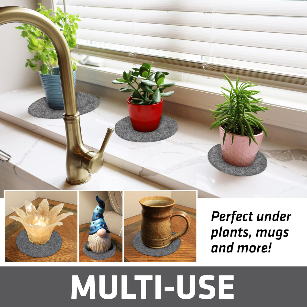 Drymate plant coaster waterproof bottom layer keeps surfaces dry.