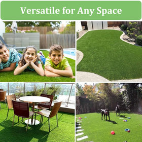 DSDESHU pet-friendly turf withstands play with easy cleanup.