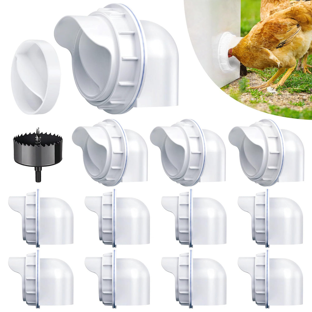 DSTANA chicken feeder port assembly shows spill-reducing design for a tidy coop