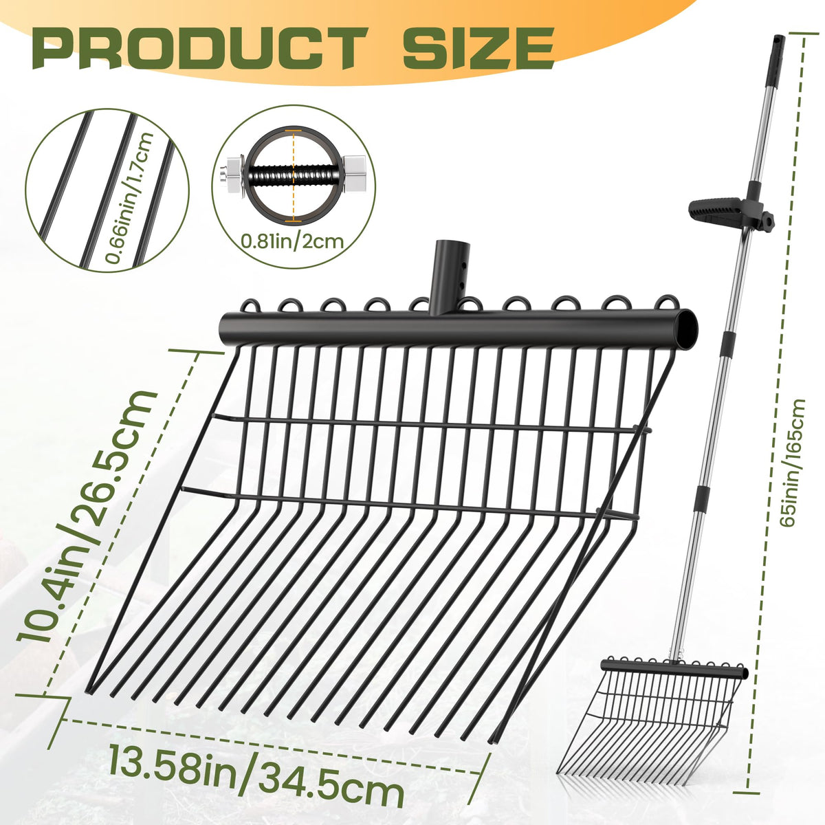 DSTANA manure fork splice handle shown for ergonomic grip during chores.