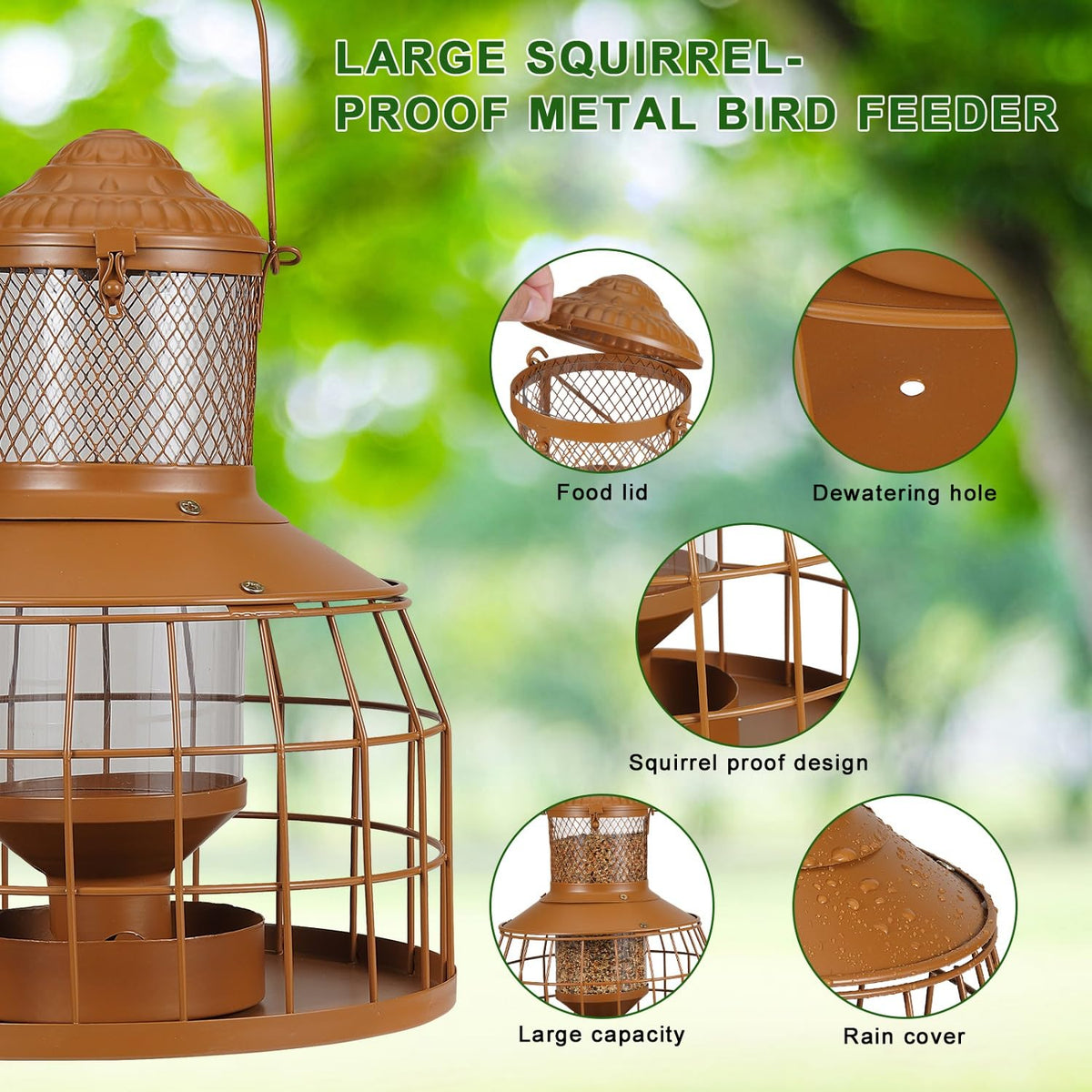 DTEPFUEN 3.5lb capacity accommodates various seeds for diverse backyard birds